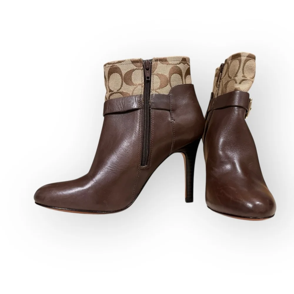 Coach Messina A7765 Brown Leather Signature C Ankle Boots Women’s 7B 4” Heel - Picture 5 of 10
